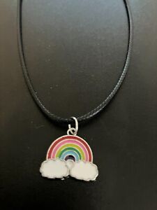rainbow clouds charm pendant on a 18" leather cord necklace