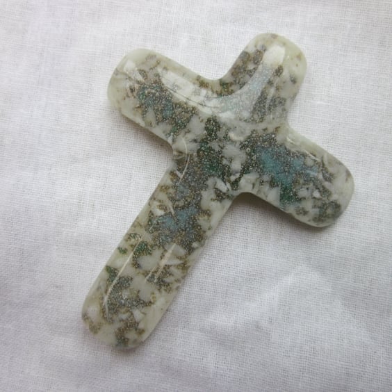 Handmade cast glass holding cross - Marbled relic