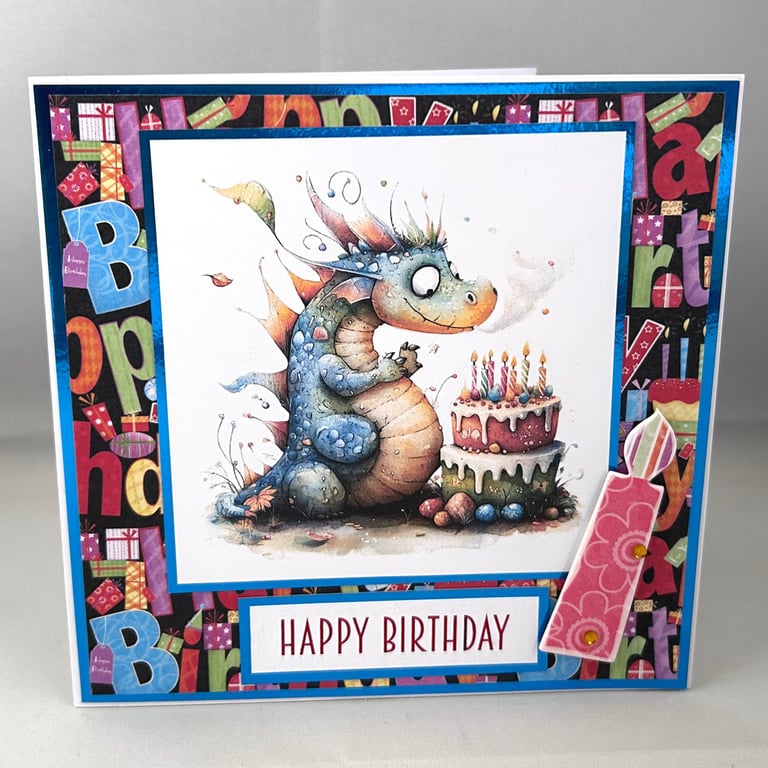 Bright coloured dragon birthday card