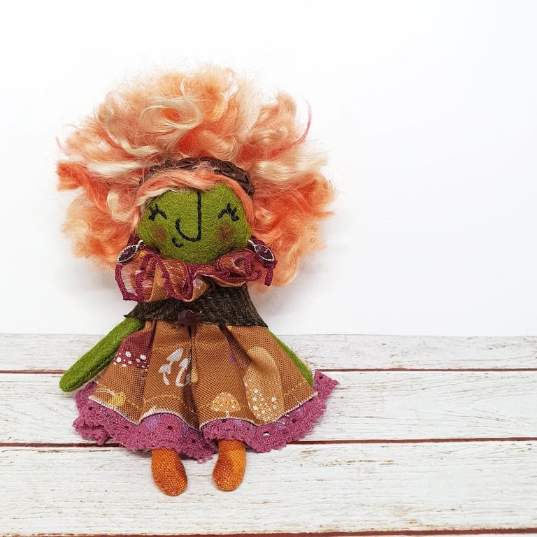 Warm Autumn Mushrooms Witch Art Doll