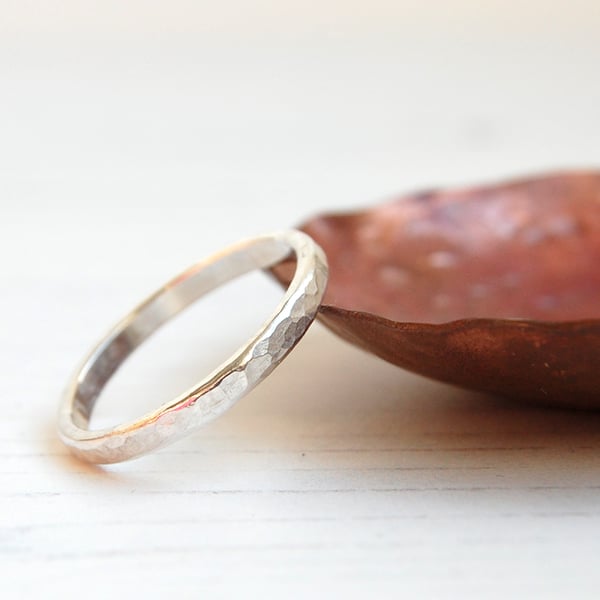 Dimple textured silver stacking ring