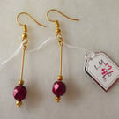 Gold Plated Earrings with Dark Red Faceted beads - Summer Seconds
