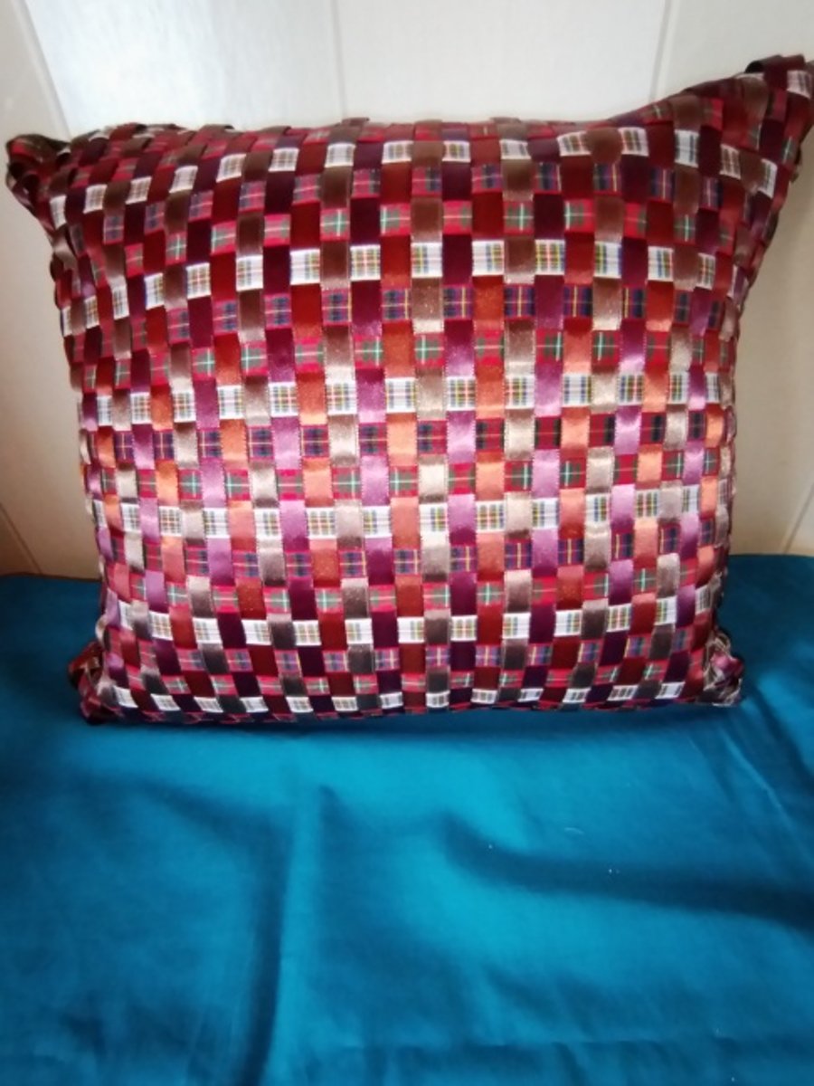 Hand Woven Tartan & Plain Satin Ribbon Cush... - Folksy