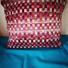 Hand Woven Tartan & Plain Satin Ribbon Cushion Cover 13" x 11"