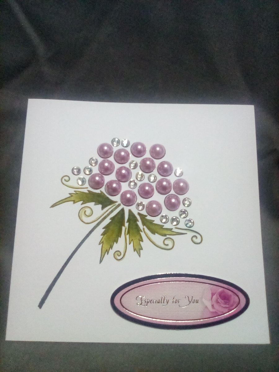 Pink pearl and silver gemstone watercolour handmade blank card