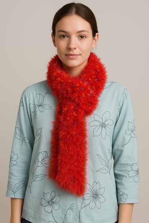 Red flecked scarf in fashion yarn