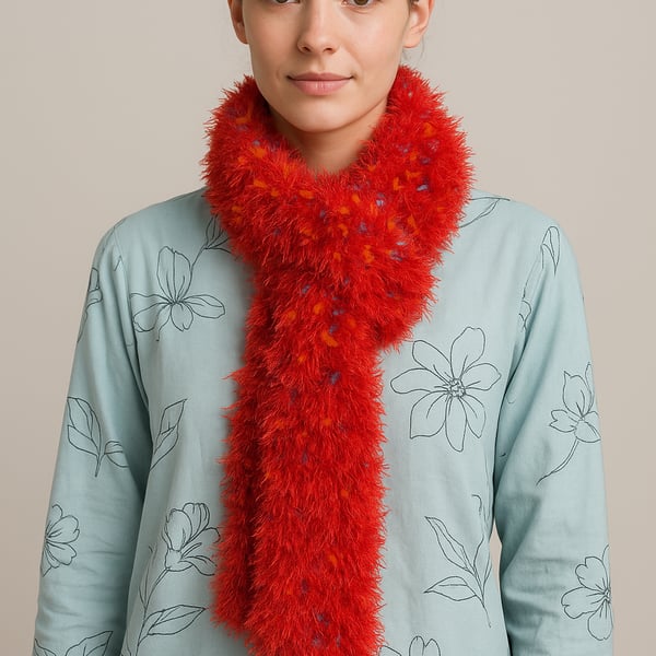 Red flecked scarf in fashion yarn
