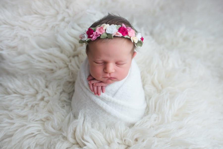 Delicate Pink Roses newborn Headband, Dainty Floral Crown, Christening headband