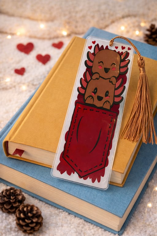 Cute Axolotl Pocket Bookmark – Acrylic & Vinyl, Sealed with Tassel
