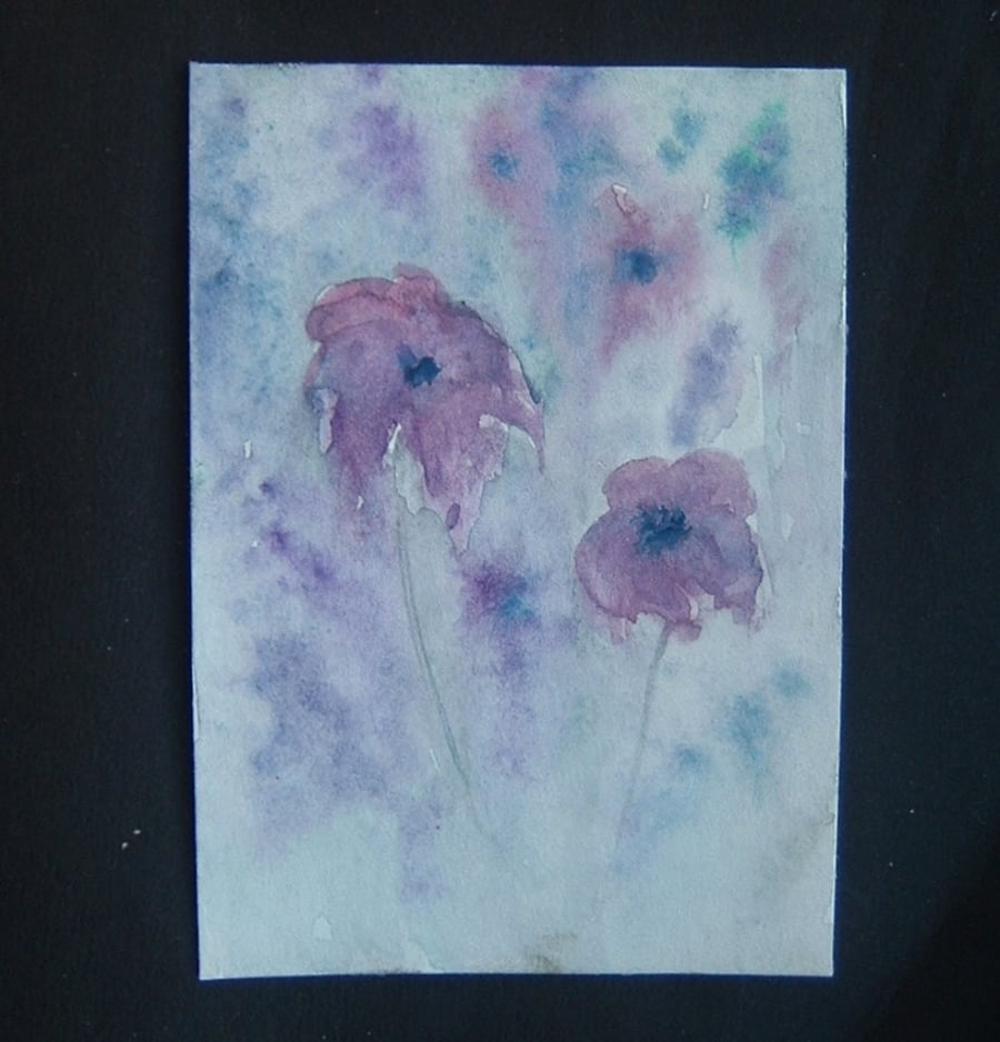 floral aceo watercolour art painting original ref 560