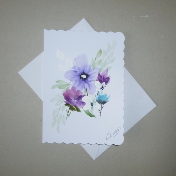 original art hand painted floral greetings card ( ref FA 635 G3 )