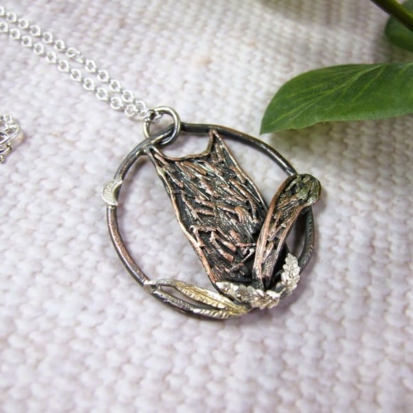 Fox Pendant, Sterling Silver and Copper One of a Kind Necklace