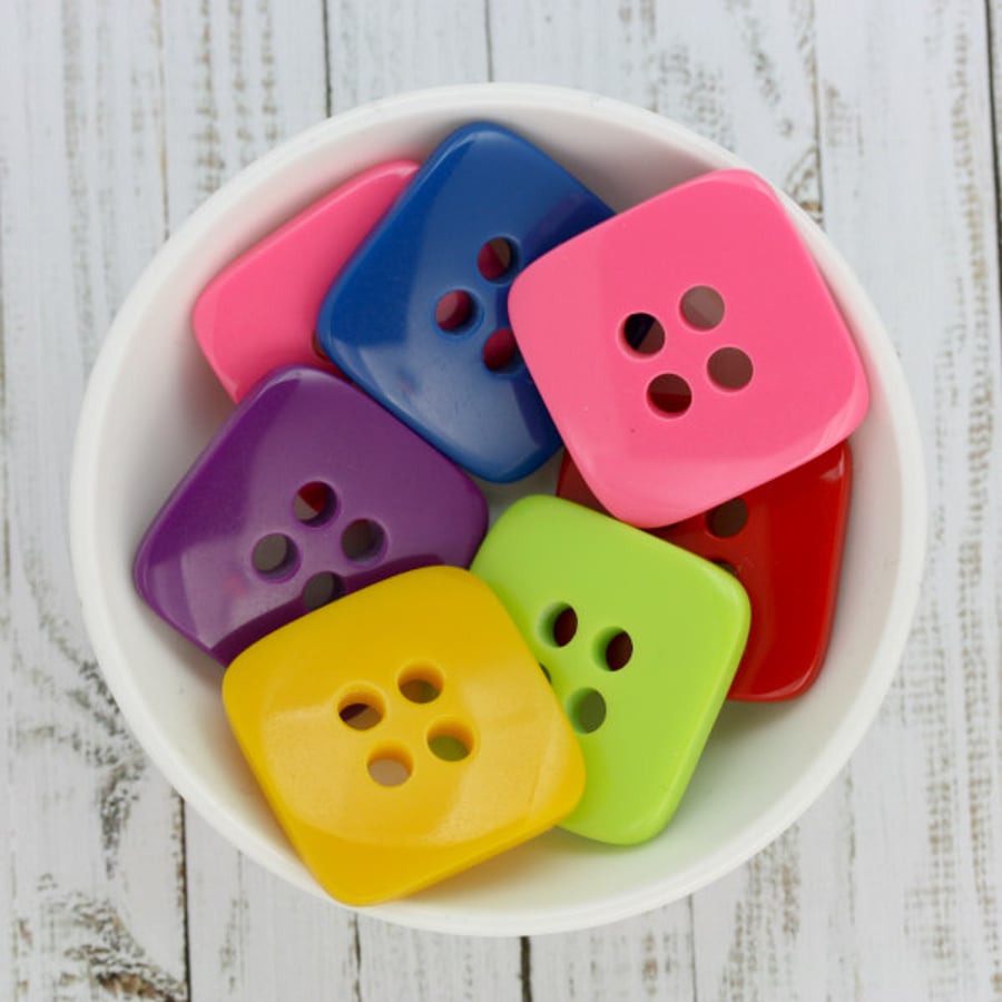 Square Mixed Acrylic Colour Buttons, 12 x 25mm