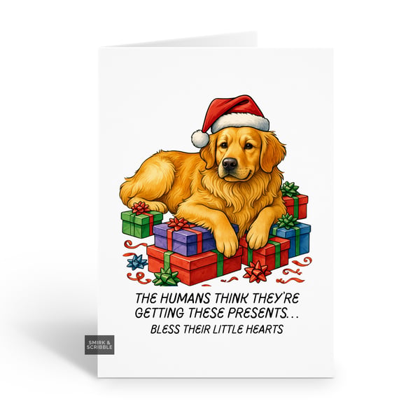 Funny Christmas Card For Him Or Her - Grumpy Golden Retriever