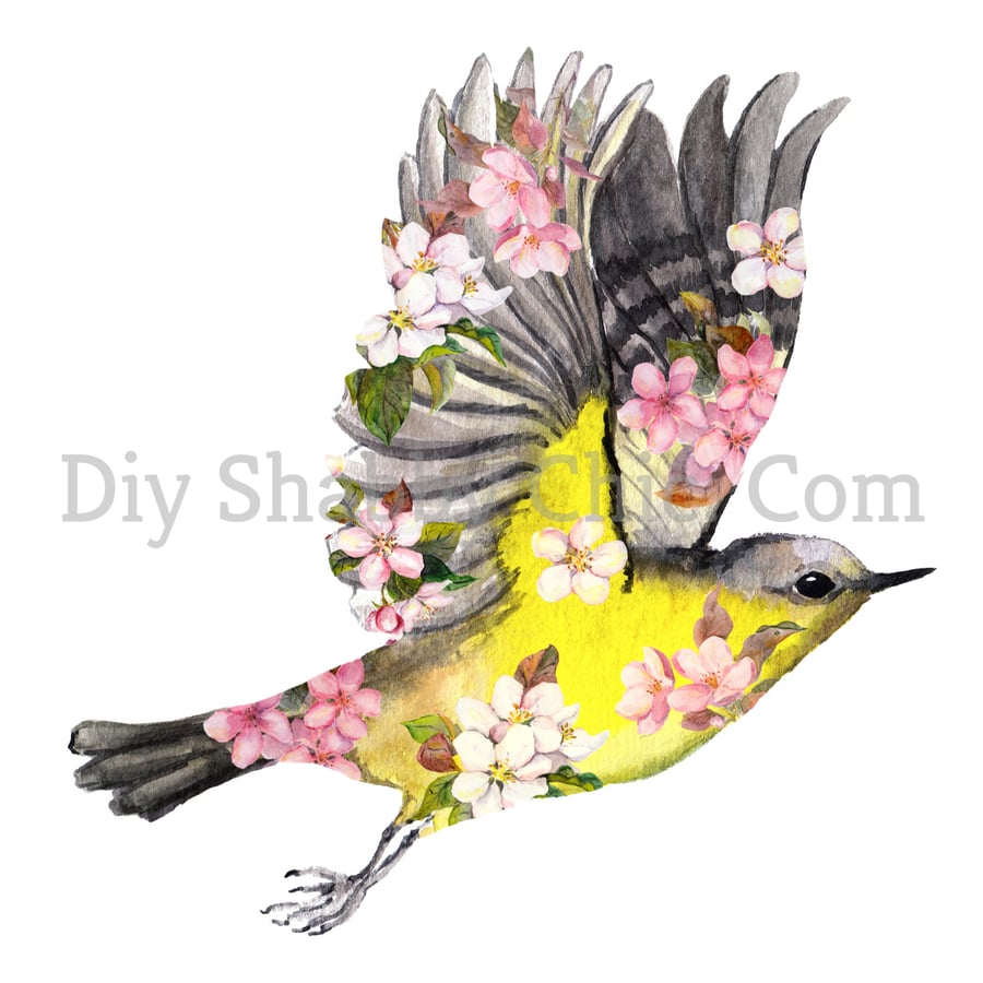 Waterslide Wood Furniture Decal Vintage Image Transfer Shabby Chic Blossom Bird