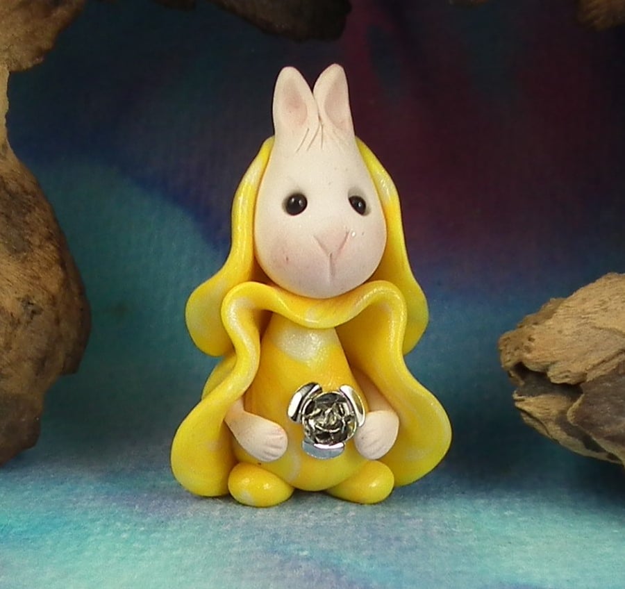 Sale Downland Rabbit 'Rosie' with silver flower OOAK Sculpt Ann Galvin