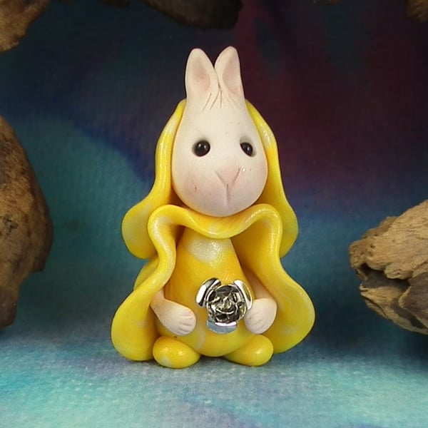 Sale Downland Rabbit 'Rosie' with silver flower OOAK Sculpt Ann Galvin