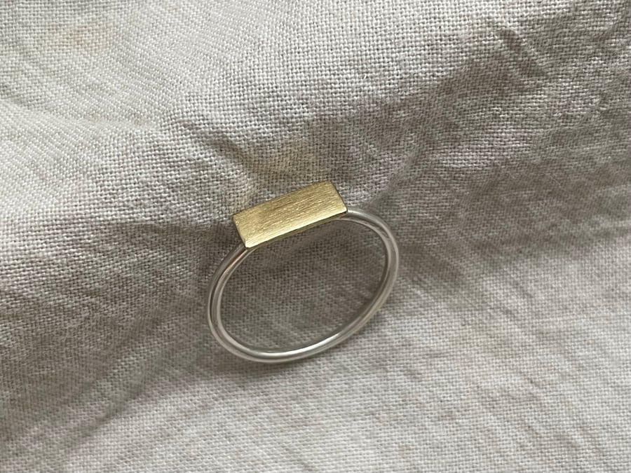 Brushed Bar Ring - Brass and Recycled Silver