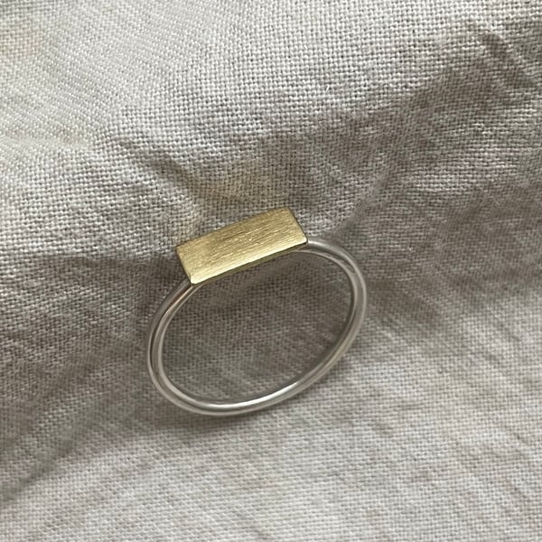 Brushed Bar Ring - Brass and Recycled Silver