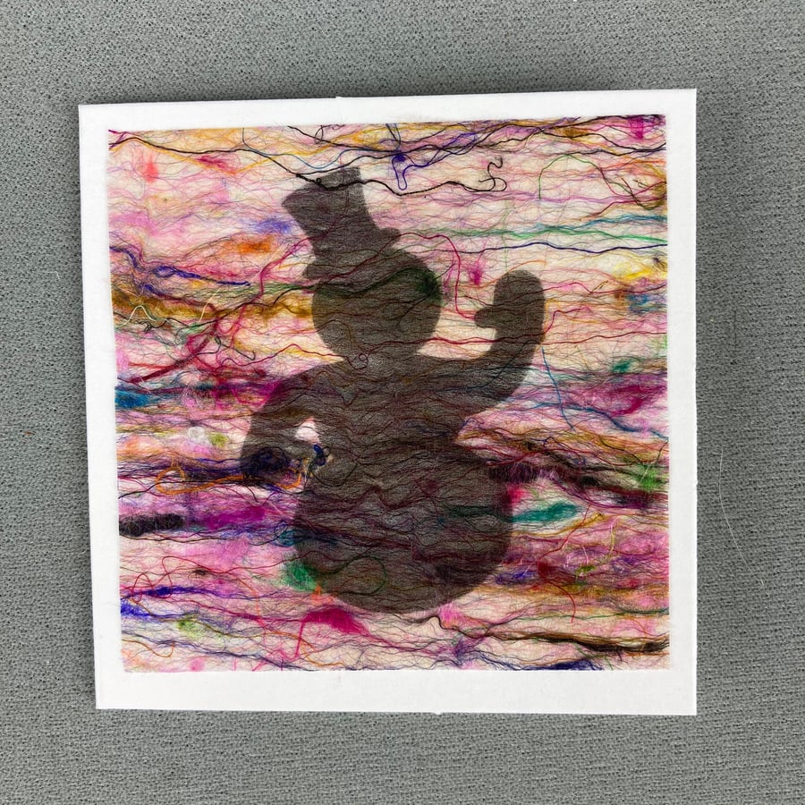 Snowman Christmas card printed on silk paper