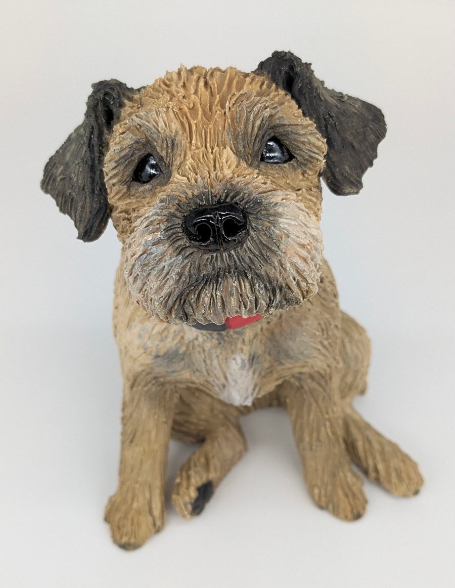 Border Terrier with Red Collar Sculpture