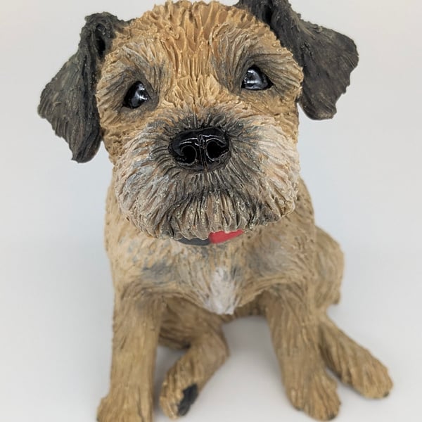 Border Terrier with Red Collar Sculpture
