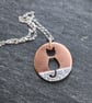 Copper and  sterling silver cat on a wall pendant - Image 2