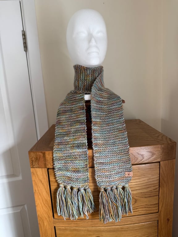 Multi-Coloured 100% Merino Wool Scarf knitted with Malabrigo Yarn