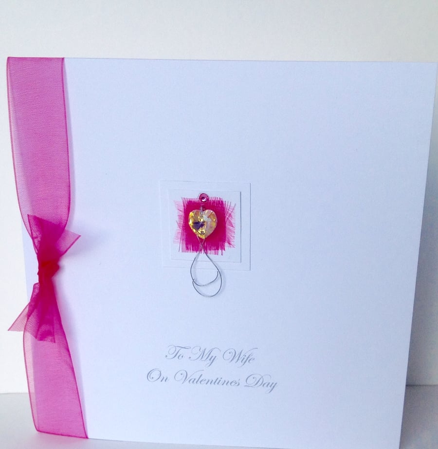 Valentine's Day Card,Handmade  Crystal Heart Design,Personalised