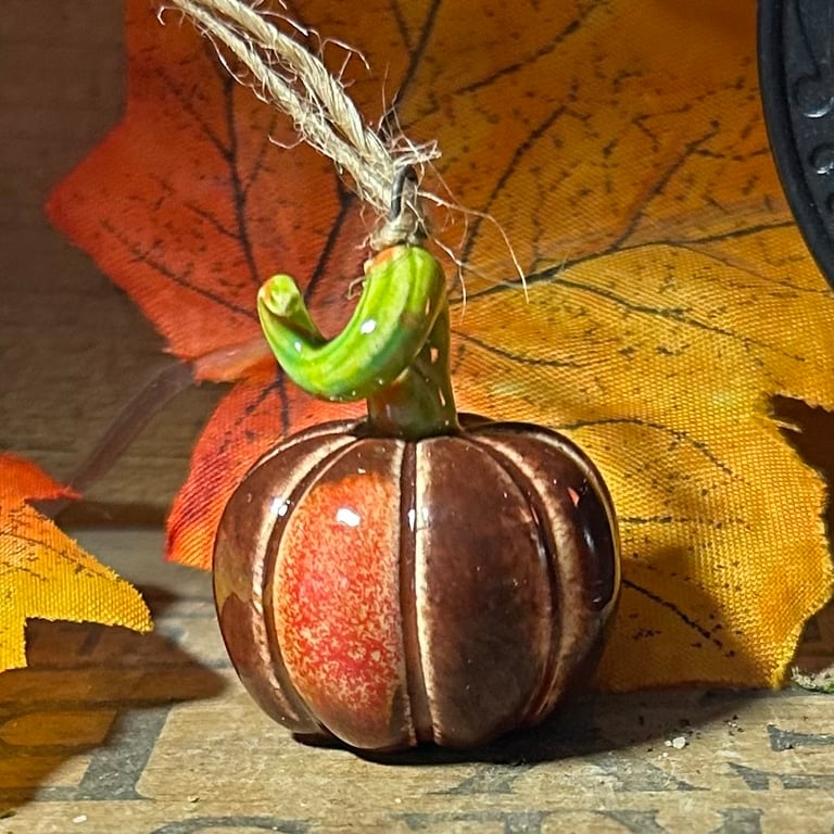 Brown Small hanging ceramic pumpkin decoration 