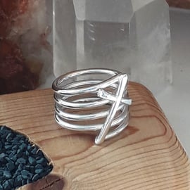 Wide Cross Ring sterling silver Hallmared size S Spiritual Ring 