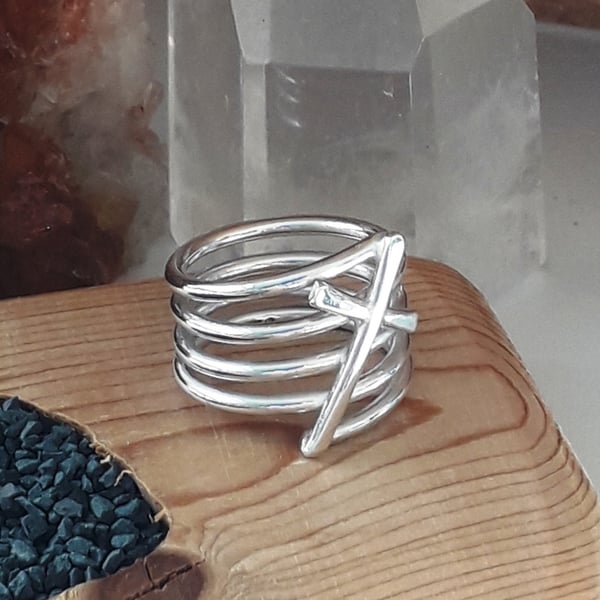 Wide Cross Ring sterling silver Hallmared size S Spiritual Ring 