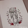 the cutest little zombie bunny - original illustration (A6)