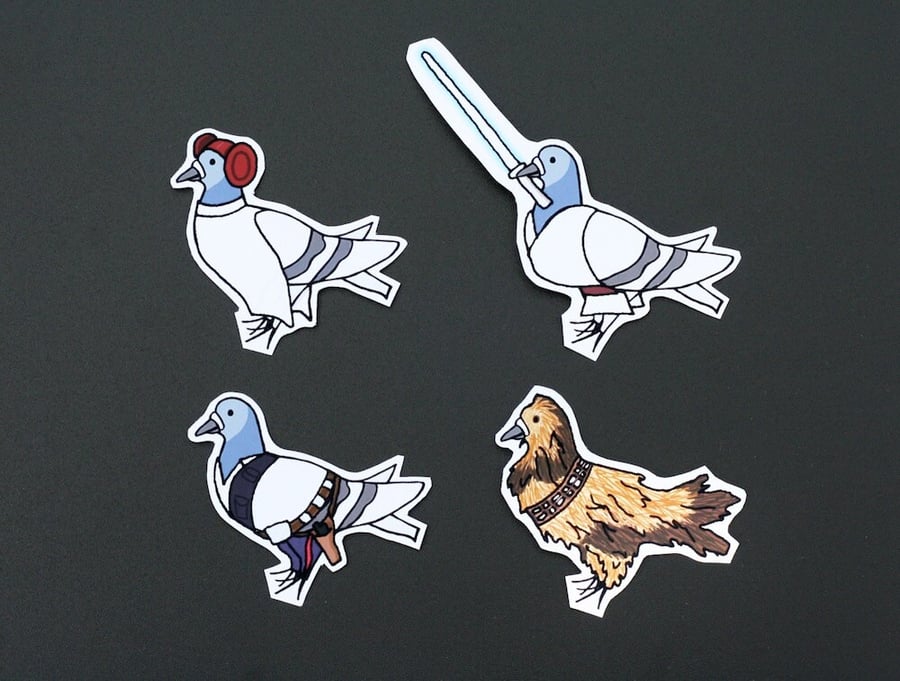 Sci-Fi Pigeon Parody Illustration Magnets - The Space Gang