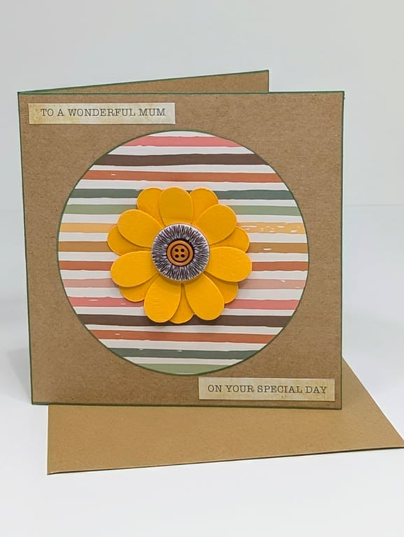 Handmade birthday card for mum with large flower embellishment and verse  inside