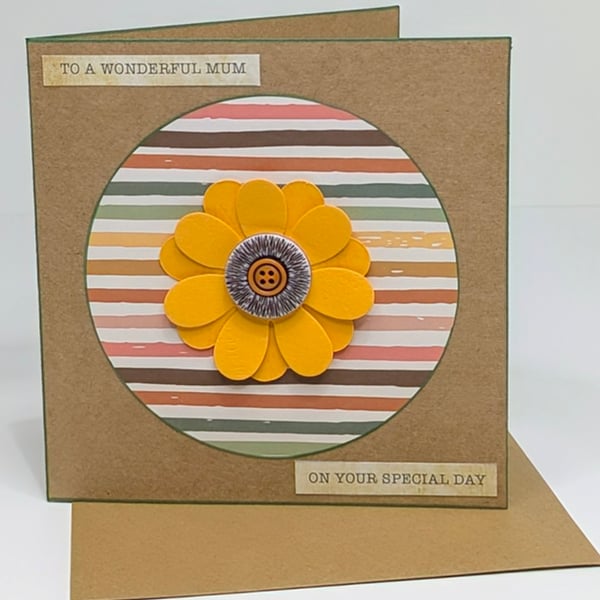 Handmade birthday card for mum with large flower embellishment and verse  inside