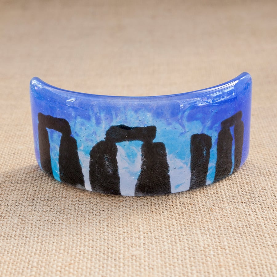 Stonehenge Pagan Silhouette Freestanding Fused Glass Picture Ornament