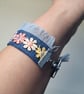Upcycled Denim Cuff Bracelet with Pastel Floral Appliqué Ribbon - Free Postage - Image 8