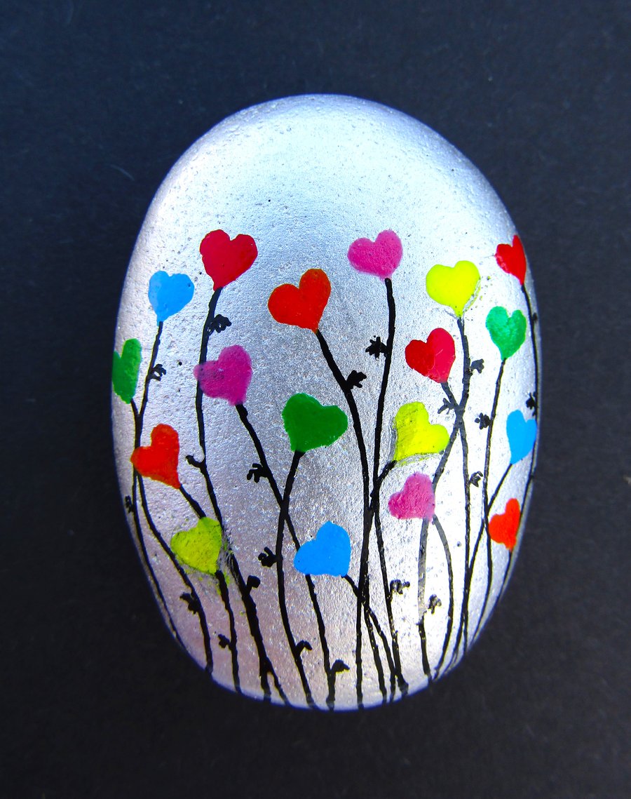 Painted Stone, Flowers Birthday Gift, Pebble Painting, Art Magnet, Small Rock