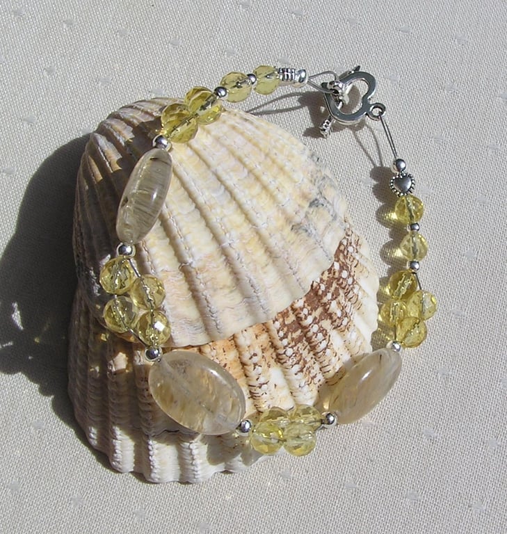 Yellow Tourmaline & Citrine Crystal Gemstone Chakra Bracelet "Glimmer" 