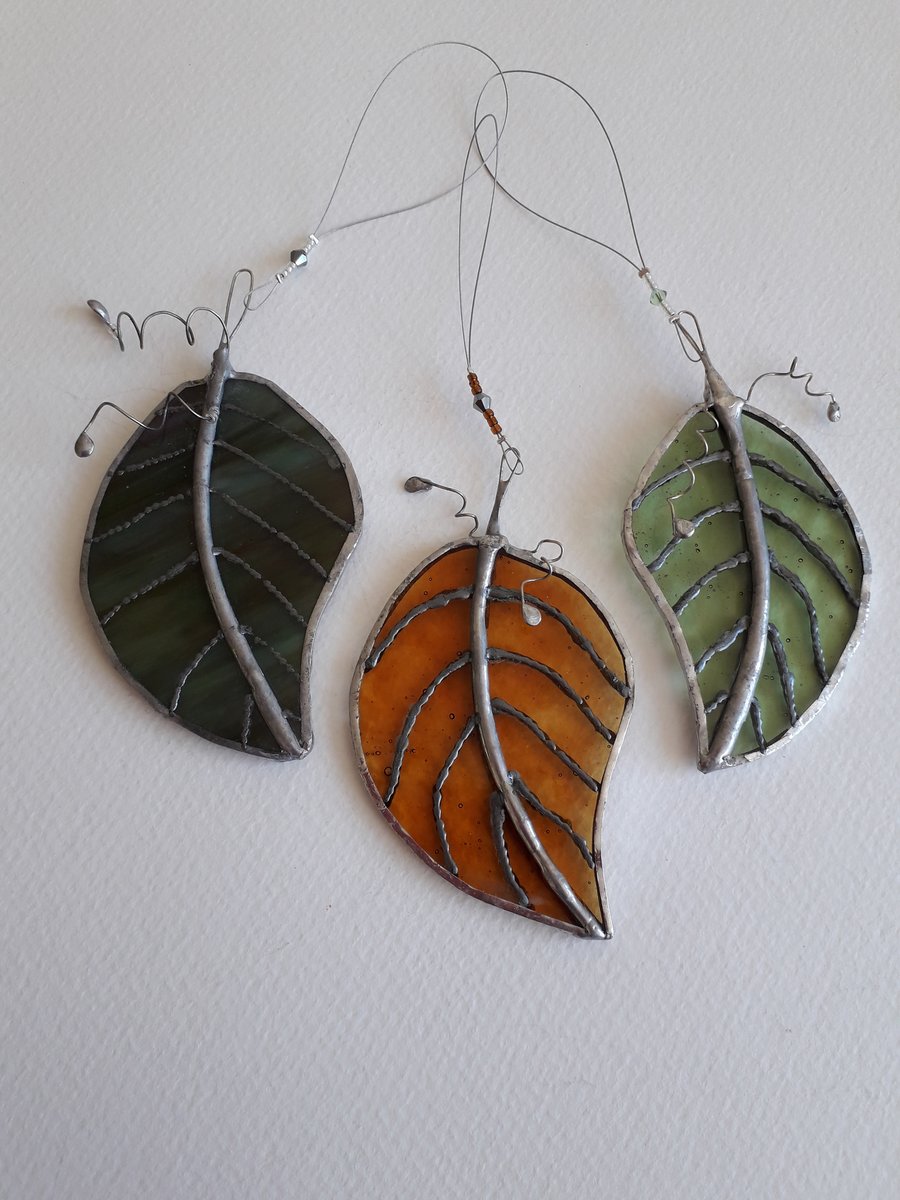 3 x Stained Glass Leaves