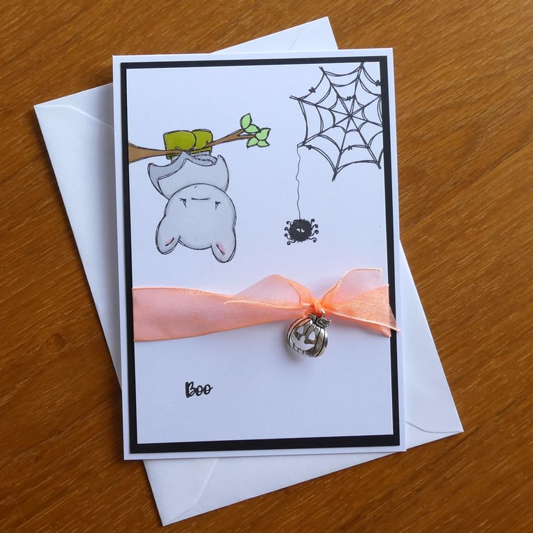 Halloween Card - Bat With Pumpkin Charm