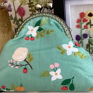 Duck egg Blue coin purse with green crystal antique bronze clasp