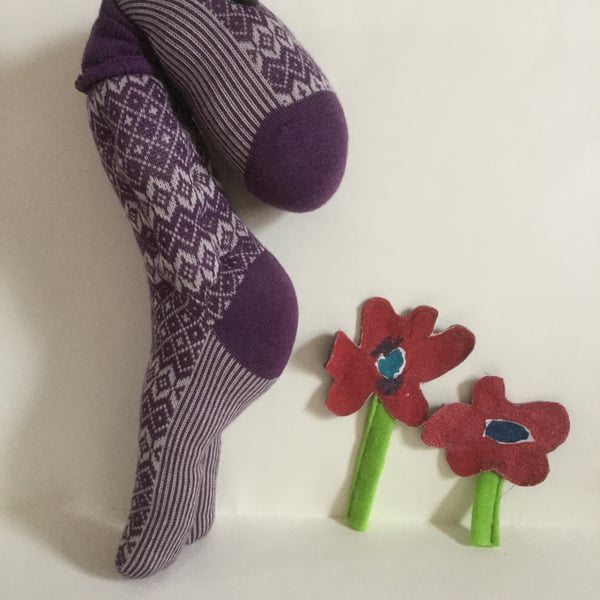 Mauve Sock Dude Plushie, Handmade plushie Leaning Sock Dude, Nursery, Desk Toy, 