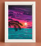 Tropical Sunset Original Painting – Colourful Seascape with Palm Trees - Image 1