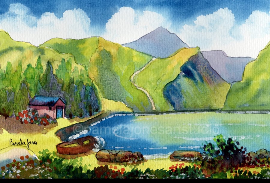 Fjord Norway, Original Watercolour, in 14 x 11'' Mount