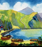 Fjord Norway, Original Watercolour, in 14 x 11'' Mount