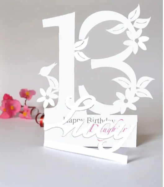 Personalised 13th 3D Birthday Card for a Daughter, Granddaughter, Niece etc.