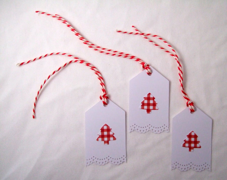 Christmas Tree Gift Tags 3pk, Handmade Xmas Message Tags