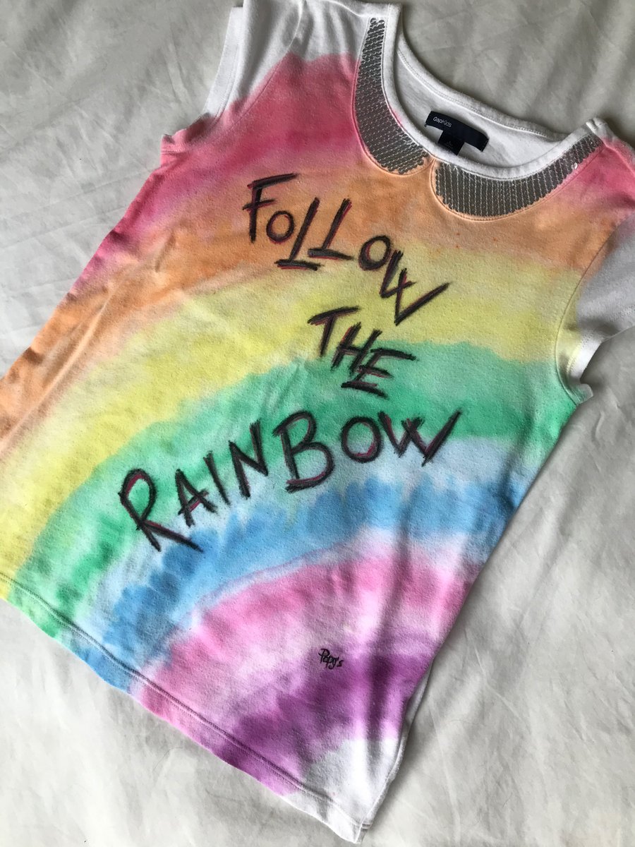 FOLLOW THE RAINBOW - WATERCOLOUR EFFECT UPCYCLED GAP KIDS TOP WITH RAINBOW 